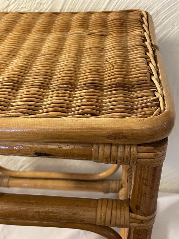 Vintage Woven Bamboo Rattan Wicket Side End Table Plant Stand Boho Chic MCM gallery