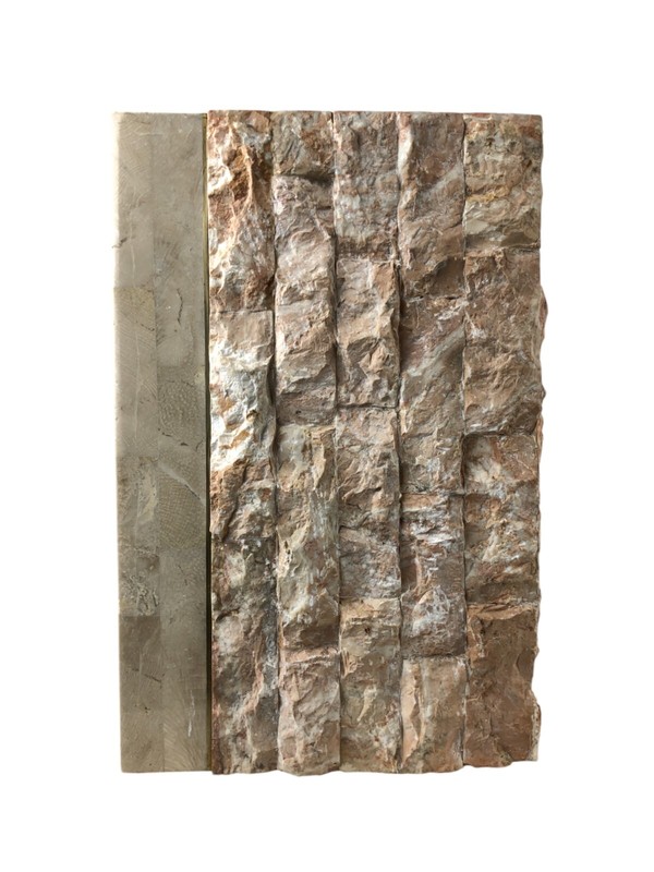 2 MCM MAGNUSSEN FURNITURE Tessellated Marble Stone Brass + Glass Side End Tables gallery