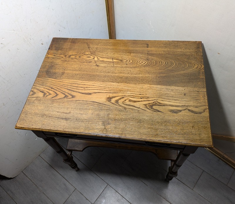 Antique Victorian Rustic Oak Wood 2-Tier 1-Drawer Parlor Table gallery