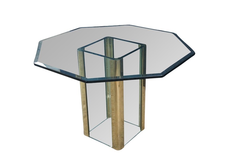 Hollis Jones Style Hollywood Regency Beveled Glass Brass Dining Breakfast Table gallery