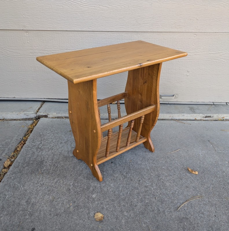 Vintage Rustic Country Farmhouse Wood Side Telephone Table Magazine Rack P52