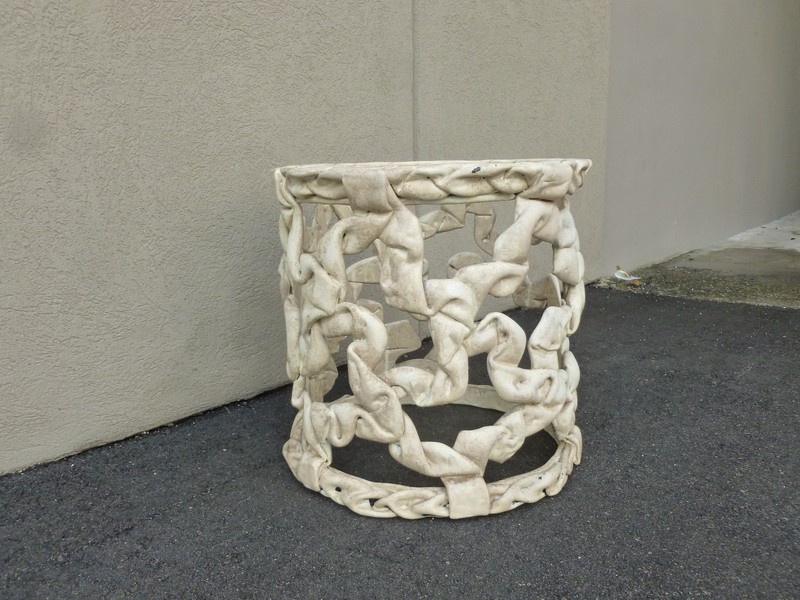 STYLISH 70'S HOLLYWOOD REGENCY CRUMPLED RESIN STRIP DRUM TABLE -P gallery