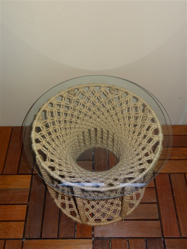 Super Vintage Macrame Mid Century Hippie Table With Glass Top gallery