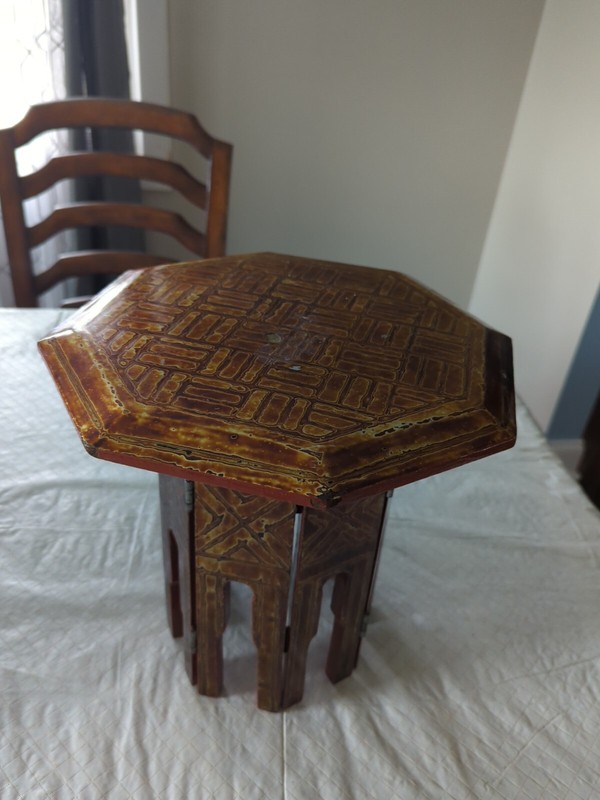 Vintage Handmade Mandalay, Myanmar, Folding Side Table, 12" gallery