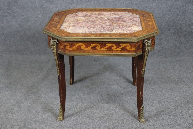 Fine Marble and Inlaid Walnut Rams French Louis XV Bronze Mounted Accent Table gallery