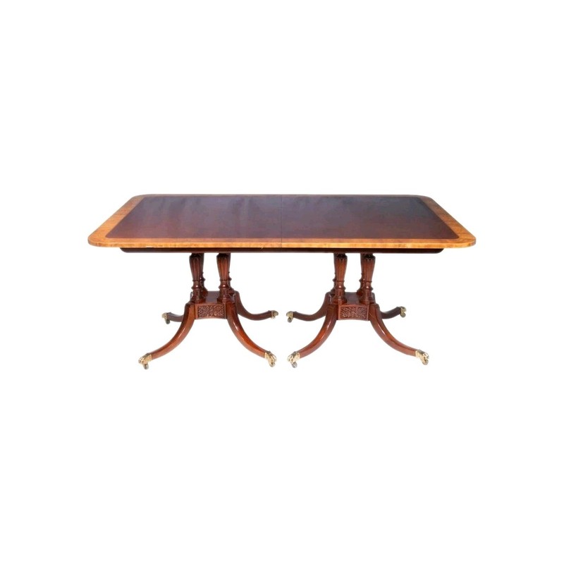 Baker Historic Charleston Mahogany Two Pedestal Dining Table Satinwood Banding