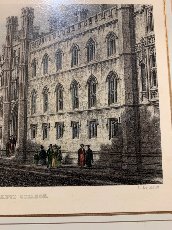 antique tea tray-Corpus Cristi College,1800s postcard by F. Mackenzie/J. Le Keux gallery
