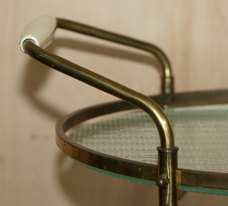 ANTIQUE ART DECO CIRCA 1920 FROSTED GLASS & POLISHED BRASS CIRCA DRINKS TROLLEY gallery