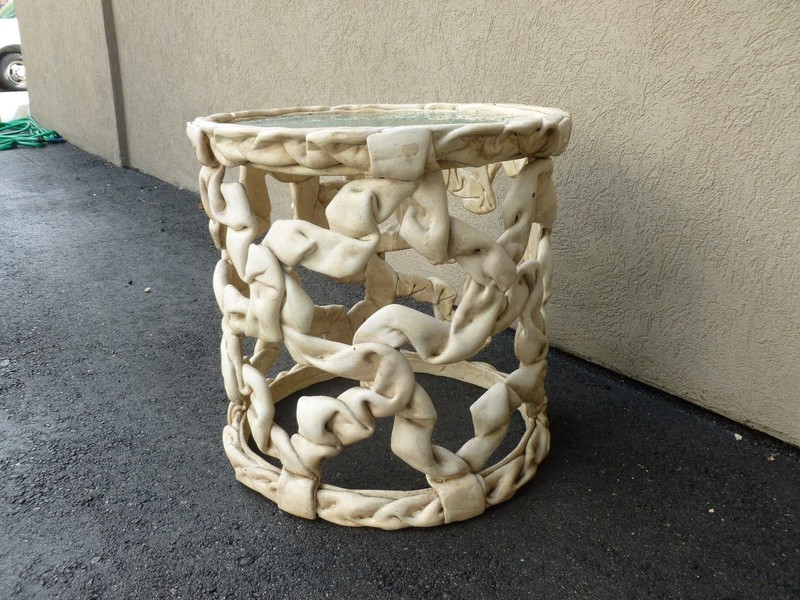 STYLISH 70'S HOLLYWOOD REGENCY CRUMPLED RESIN STRIP DRUM TABLE -P gallery