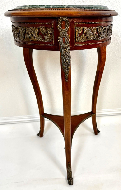 Early 20th-C Louis XV Walnut Ormolu Mounted Marble Top Side Table gallery