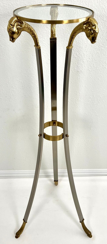 Italian Maison Jansen Brass Steel Ram Heads Pedestal Stand Table gallery