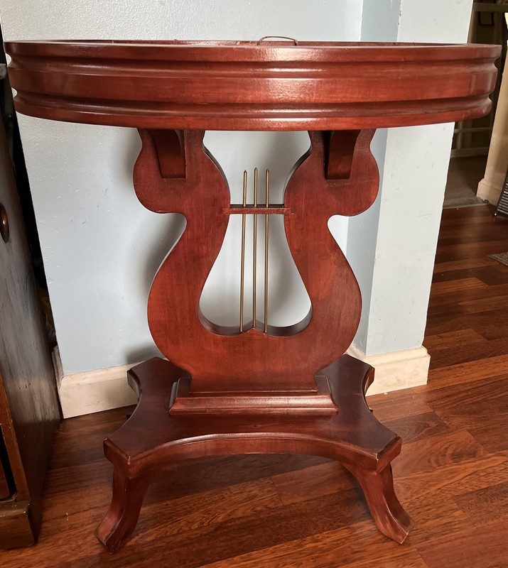 Vintage Genuine Mahogany Princess, Anne Style w/Harp Base Parlor Table #66028621 gallery
