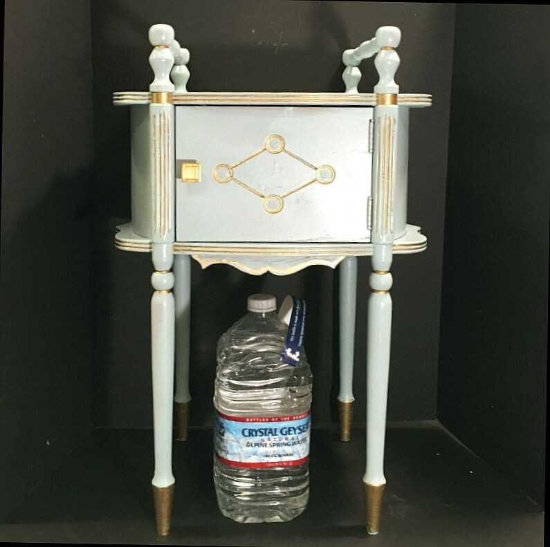 French inspired bar cart. Vintage cigar humidor table. Tea table. French blue. gallery