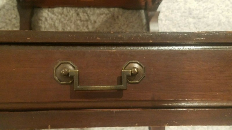 VINTAGE PAIR OF LEATHER INLAID 2 TIER NIGHT STANDS/ END TABLES ON WHEELS + BONUS gallery