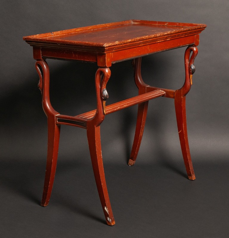Vintage Empire Style End Table Hand Carved & Painted Swans Painted Gold Stars gallery