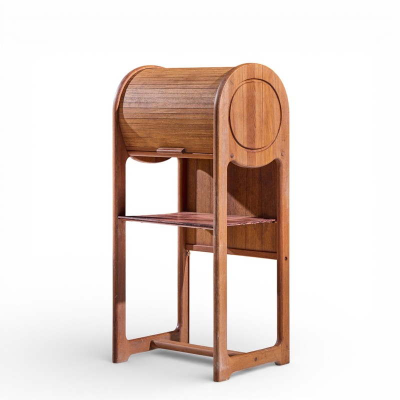 Mid Century Danish Teak Tambour Door Foyer Entry Console Phone Table gallery
