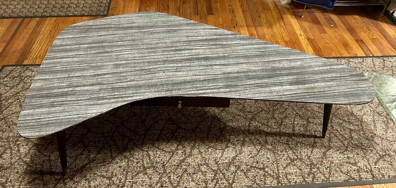 Mid Century Modern Kidney Style Coffee Table Grey Finish gallery