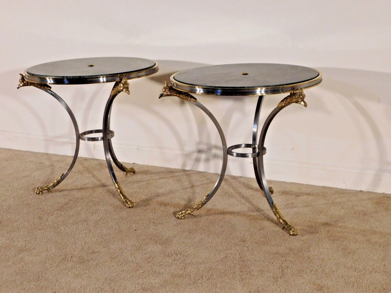 PR #1 Directoire Gueridon Brass & Steel Eagle Head Claw Foot Marble Top Tables gallery