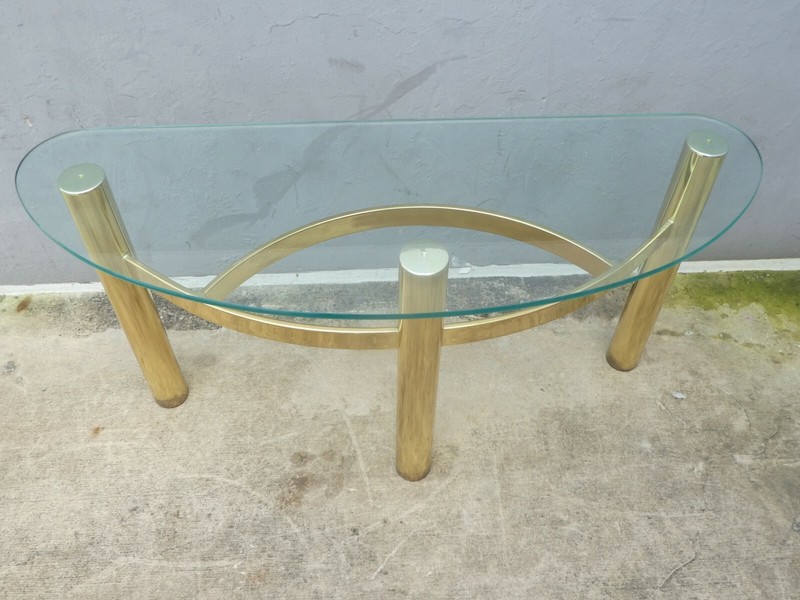 DIMINUTIVE 1970'S PACE BRASS CONSOLE TABLE gallery
