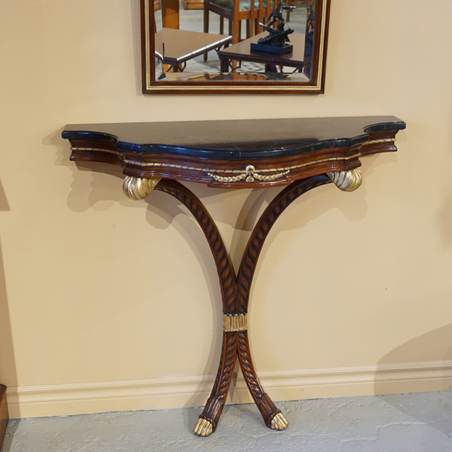 Beautiful Mahogany wall Console with Black marble top Wall Mirror gold accents gallery