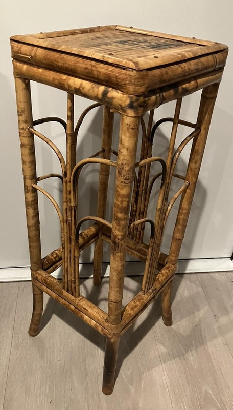 Vintage Bamboo Fluted Side Table Boho Style 28 Inch Tall Plant Stand End Table gallery