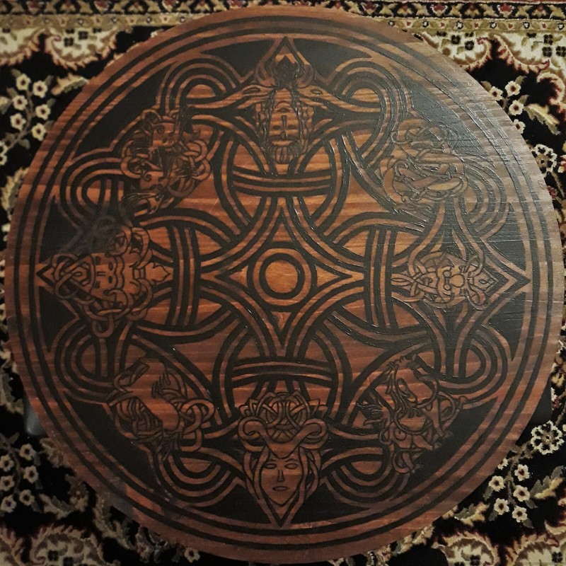 Viking Knotwork Tabletop w/ Norse Gods & Goddesses – Handpainted, 2 ft. diameter