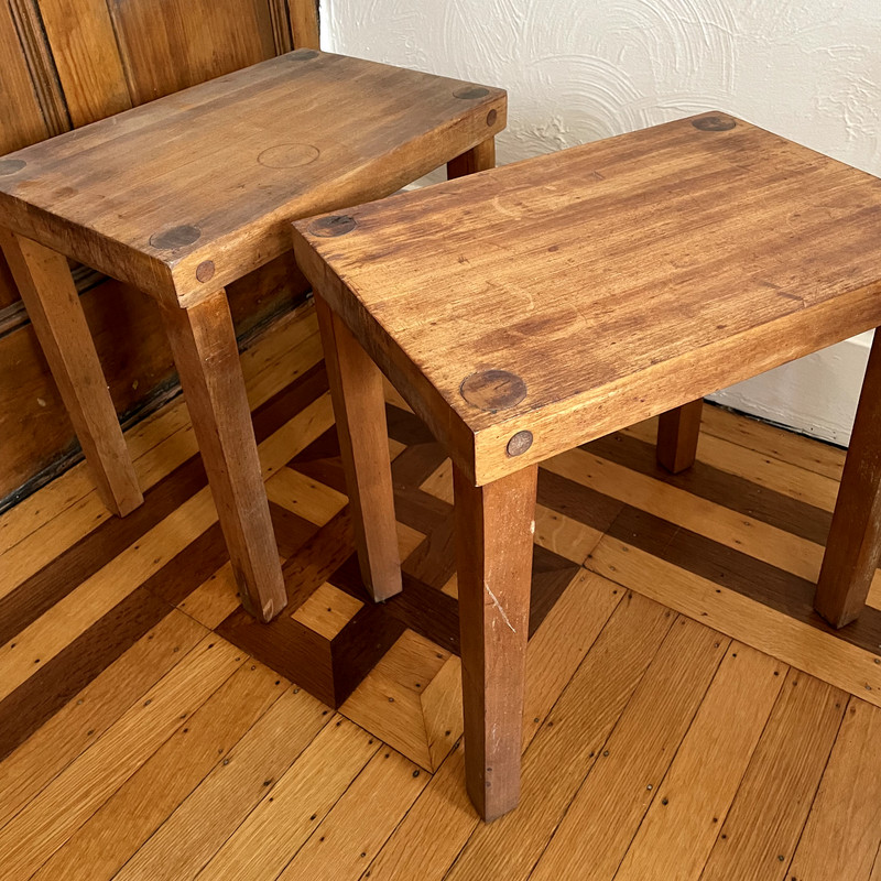 2 Vintage Butcher Block Stacking Side End Tables Hand Crafted Weathered Rustic gallery