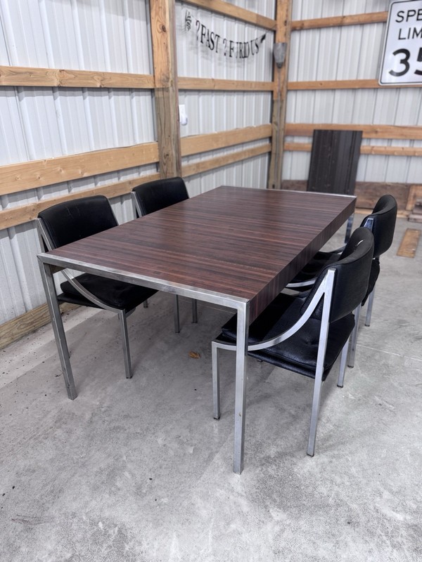 Milo Baughman Style Mid Century Chrome and Laminate Dining Table gallery