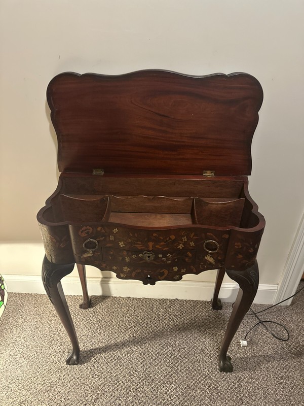 Antique Dutch Marquetry inlaid folding console card tea game side table gallery