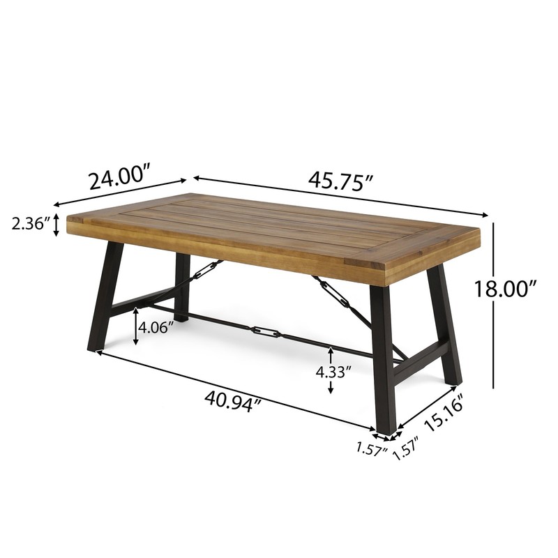Outdoor Acacia Wood Coffee Table Teak Finish Rustic Metal Brown 27.25*45.75*18" gallery