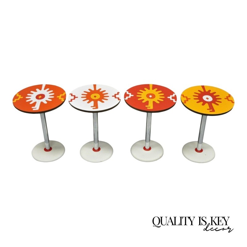 Mid Century Orange Yellow White Round Side Tables by R. Johnson – Set of 4