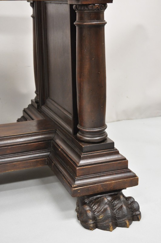 Antique Italian Renaissance Carved Walnut Hairy Paw Foot Desk Console Table Base gallery