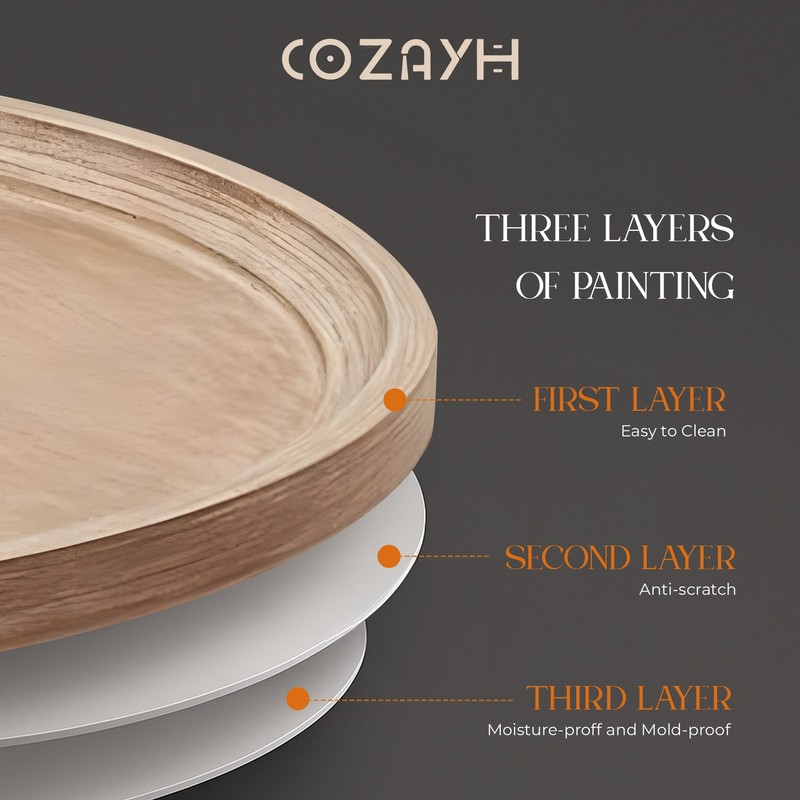 COZAYH Round Rustic Coffee Table Wood Tray Top Accent Centerpiece Storage, White gallery