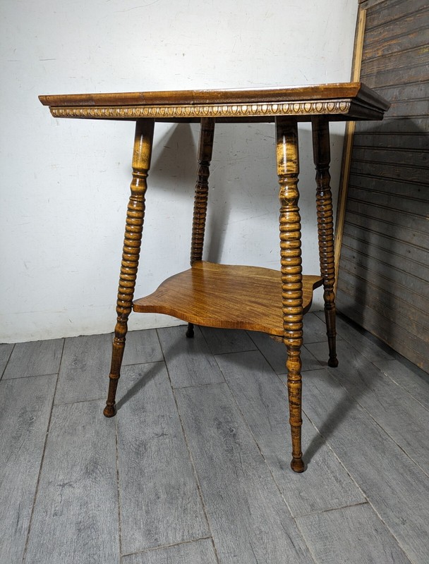 Antique Victorian 2-Tier Parlor Table Bobbin Turned Spindle Legs (assembly) gallery