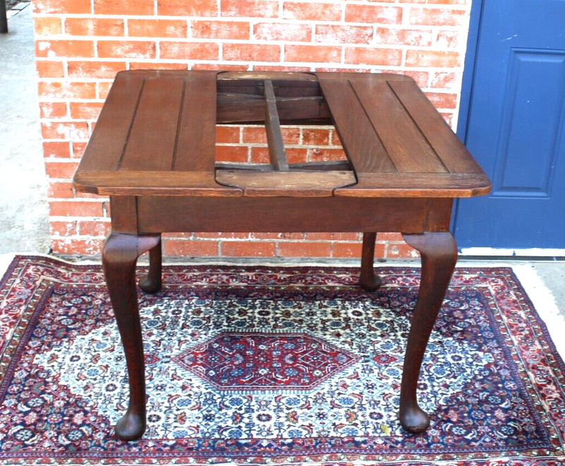English Antique Queen Anne Oak Draw Leaf Kitchen Table gallery