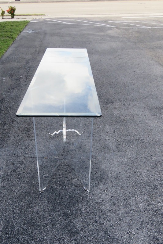 Mid Century Modern Lucite Glass Top Console Table 3599 gallery