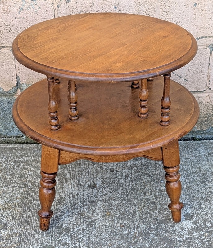 Vintage Antique Wood Wooden 2 Tier Circle Circular Coffee End Accent Side Table gallery