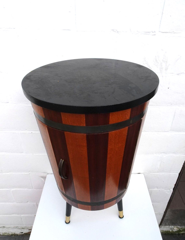 RARE VINTAGE WOOD INLAY SIDE TABLE BAR 1950s BRASS CABINET SPECIAL MID CENTURY gallery
