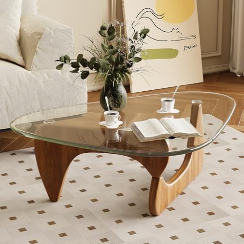 Mid Century Modern Coffee Table for Living Room - Glass Top, Walnut Finish, Styl gallery