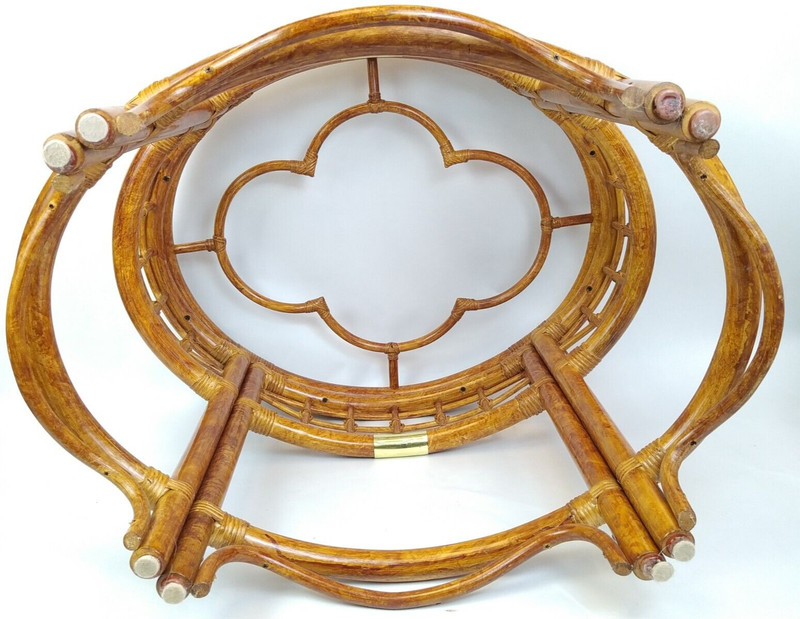 Oval Rattan & Glass Side Table 23" Clover Tiki Bamboo MCM Hollywood Regency gallery
