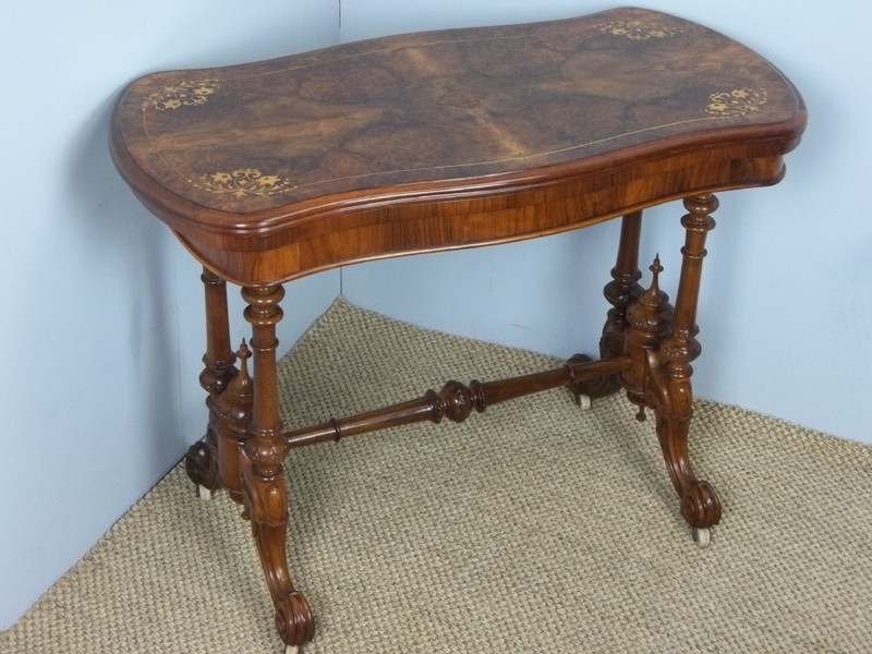 antique marquetry inlaid burr walnut sofa games centre card console lamp table gallery