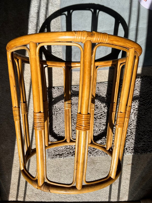 Vintage Glass Top Dining Table with Rattan Pedestal Base gallery
