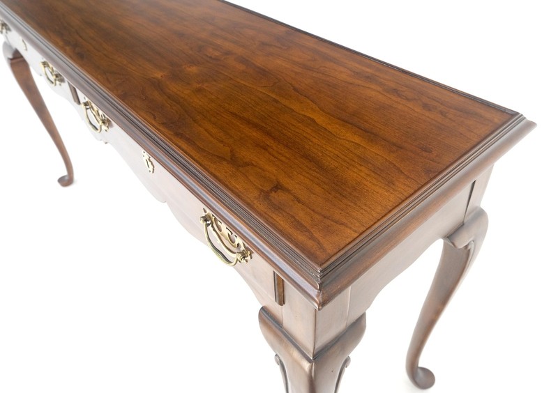 Solid Cherry Queen Ann Style Brass Drop Pulls Two Drawers Console Table MINT gallery