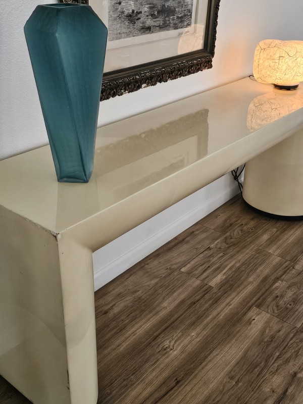 MCM Goatskin Long Chic Lacquered Console Table Karl Springer Style 72"x18"x30" gallery