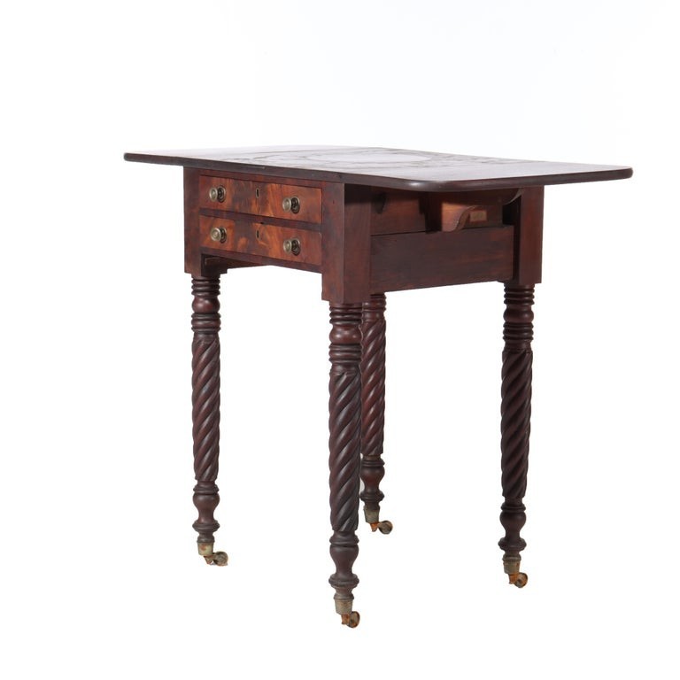 Sheraton Flame Mahogany 2 Drawer Drop Leaf Work Table c1830 gallery