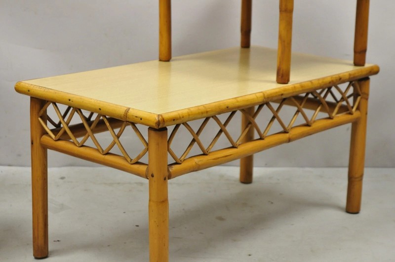 Vintage Mid Century Modern Tiki Room Rattan Bamboo Step Up End Tables - a Pair gallery