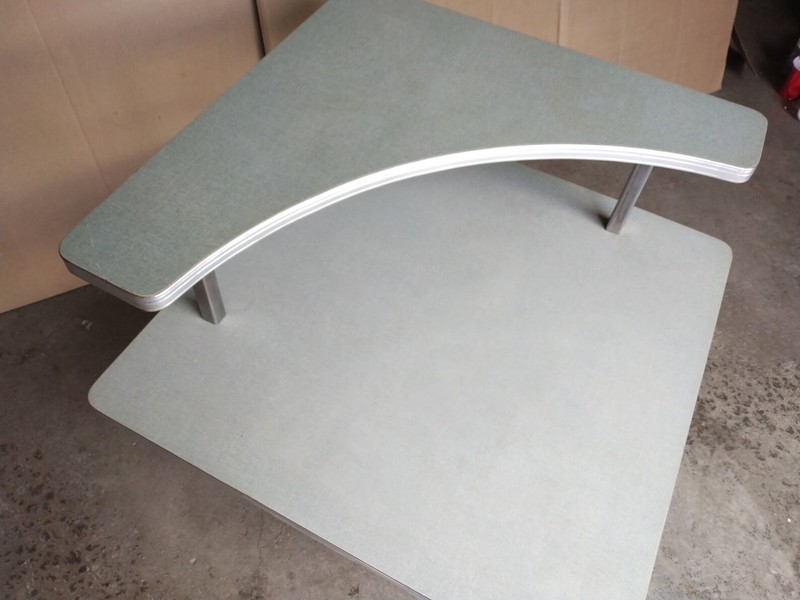 Vintage Blue Green Mid Century Modern Formica 2 Tier Boomerang Atomic end table gallery