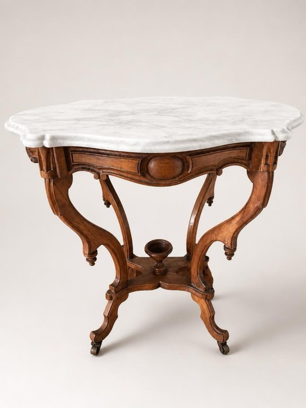Antique American Victorian Rococo Revival Marble Turtle Top Parlor T shut upable gallery