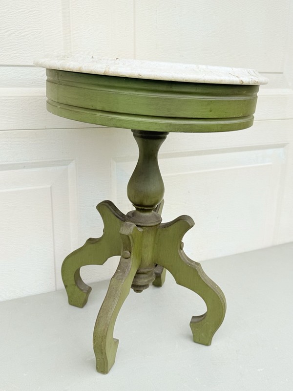 Antique Marble Top Mahogany Parlor Side Table Round Italy 14"x19" gallery