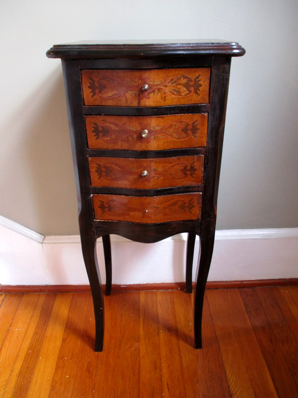 Antique French Walnut & Ebonized Marquetry 4 Drawer Accent / Bedside Table 31.5" gallery
